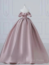 A-Line Pink Satin Long Off Shoulder Prom Dresses Quinceanera Dresses Evening Dresses